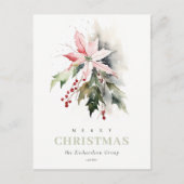 ビジネスクリスマスベリーポインセチア企業のロゴ シーズンポストカード (正面)
