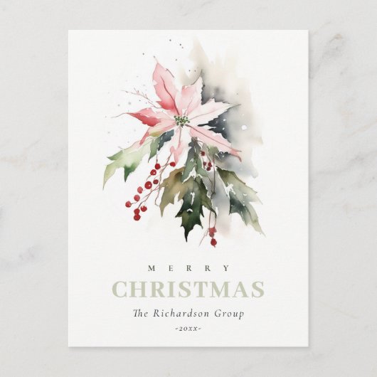 ビジネスクリスマスベリーポインセチア企業のロゴ シーズンポストカード (正面)