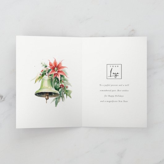 ビジネスクリスマスベルポインセチア企業のロゴ シーズンカード (内部)