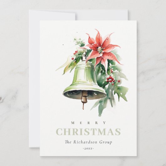ビジネスクリスマスベルポインセチア企業のロゴ シーズンカード (正面)