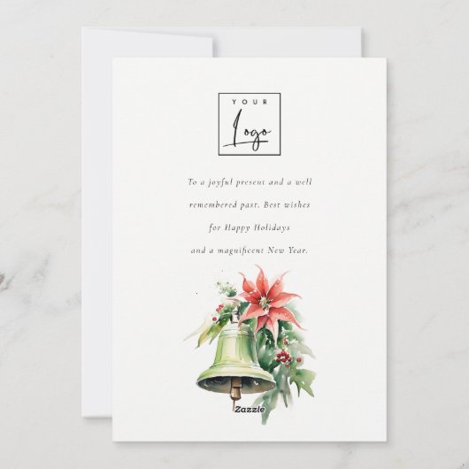 ビジネスクリスマスベルポインセチア企業のロゴ シーズンカード (裏面)