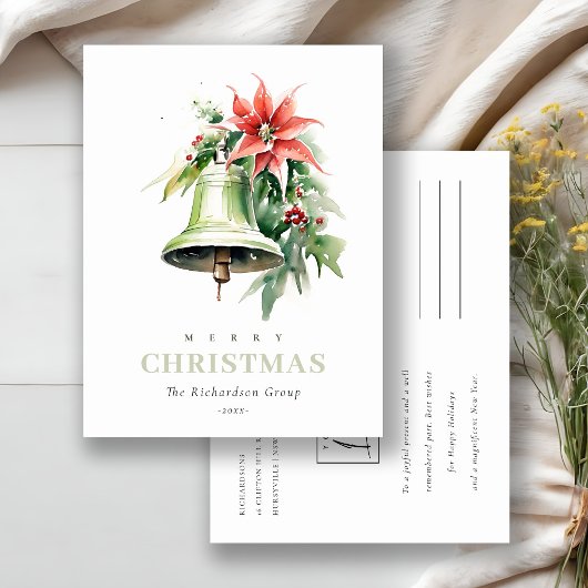 ビジネスクリスマスベルポインセチア企業のロゴ シーズンポストカード