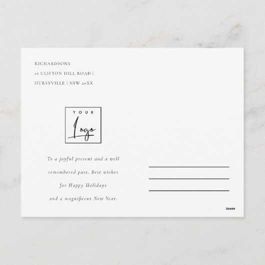 ビジネスクリスマスベルポインセチア企業のロゴ シーズンポストカード (裏面)