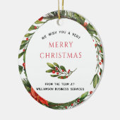 ビジネスクリスマスホリデーズボタニカルホリーベリー セラミックオーナメント (左)