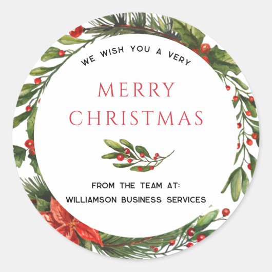 ビジネスクリスマスホリデーズボタニカルホリーリース ラウンドシール (正面)