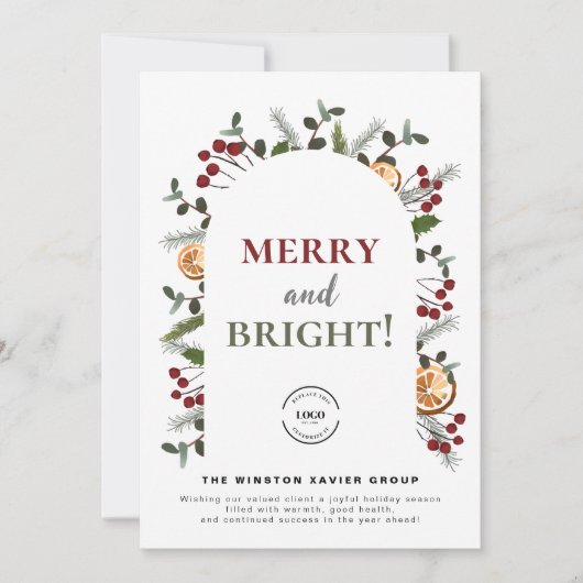 ビジネスクリスマスメリーとブライトレッドホリー企業の シーズンカード (正面)