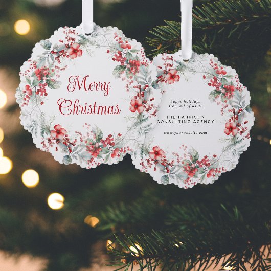 ビジネスクリスマスリースウォーターカラーホリデー オーナメントカード