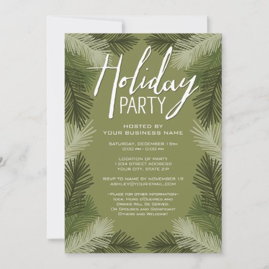 ビジネスクリスマス素朴パーティー松の木の枝 招待状 (正面)