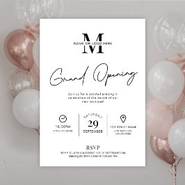 ビジネスグランドオープニングミニマリストブラック&ホワイト 招待状