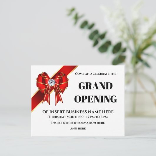 ビジネスグランドオープンレッドボウリボンVIPゲスト 案内ポストカード (スタンド正面)