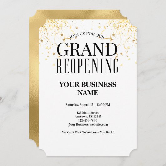 ビジネスグランドリオープニングフェイク金ゴールド紙吹雪スター 招待状 (正面/裏面)