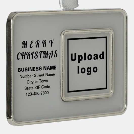 ビジネスグレー枠付き長方形クリスマスオーナメント シルバープレートフレームオーナメント (右)