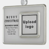 ビジネスグレー枠付き長方形クリスマスオーナメント シルバープレートフレームオーナメント (左)