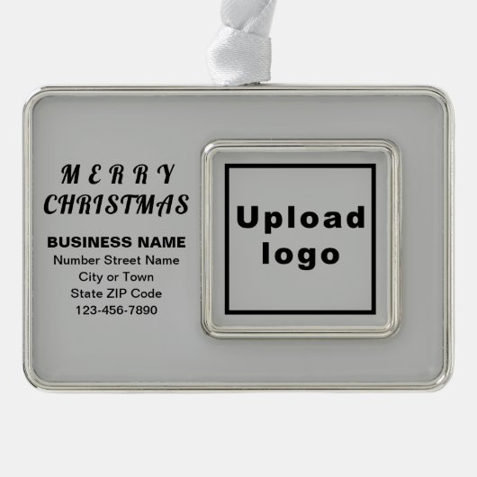 ビジネスグレー枠付き長方形クリスマスオーナメント シルバープレートフレームオーナメント (正面)