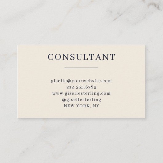 ビジネスコンサルタエレガントントネイビーブルークリーム 名刺 (裏面)