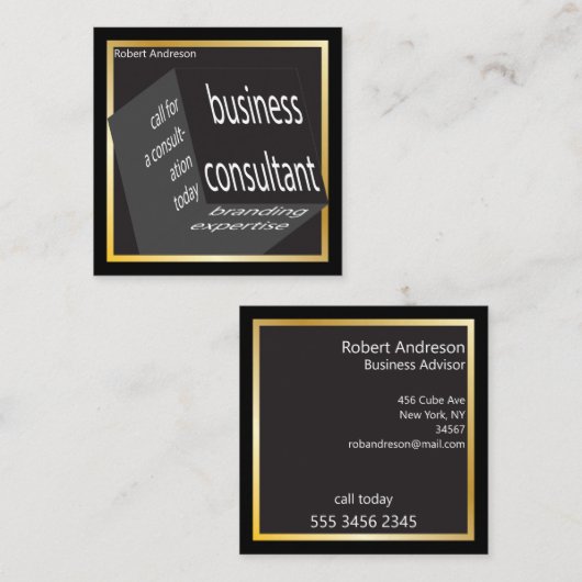 ビジネスコンサルタント幾何学的ブラックキューブ驚くべき スクエア名刺 (正面/裏面)