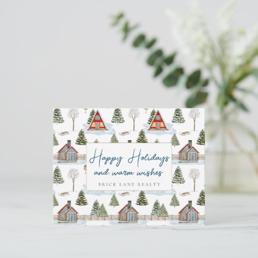 ビジネスコージーウィンターハウスハッピーホリデー シーズンカード (スタンド正面)