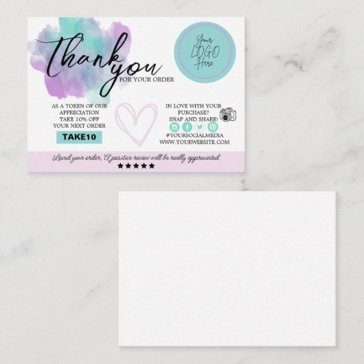 ビジネスサンキューカード – ソフトパステル エンクロージャーカード (正面/裏面)