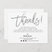 ビジネスサンキューシックなシルバーグリッタースクリプト サンキューカード (正面/裏面)