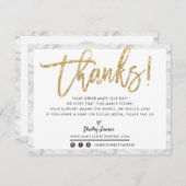 ビジネスサンキューシックな大理石金ゴールドグリッタースクリプト サンキューカード (正面/裏面)