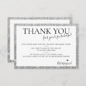 ビジネスサンキューシモダンック銀フェイクグリッター サンキューカード (正面/裏面)