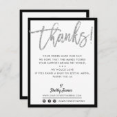 ビジネスサンキューシルバーモダングリッターブラック サンキューカード (正面/裏面)