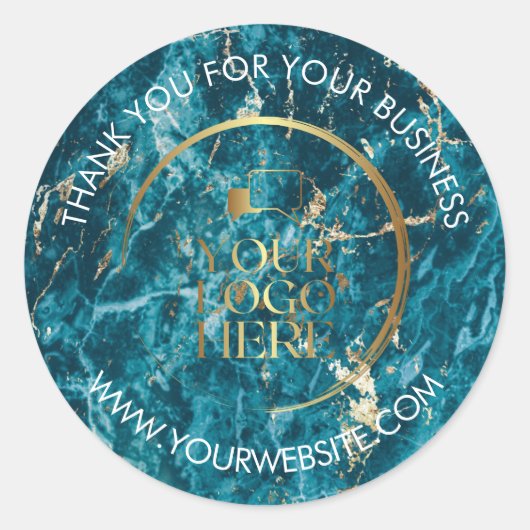 ビジネスサンキューステッカー カスタムロゴ アクア ラウンドシール (正面)