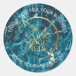 ビジネスサンキューステッカー カスタムロゴ アクア ラウンドシール