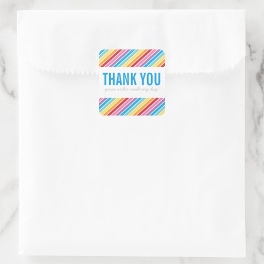 ビジネスサンキューブライトレインボーストライプカラフル スクエアシール (バッグ)