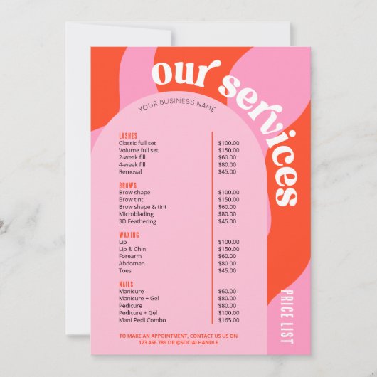 ビジネスサービス価格表トレンディーレトロピンク赤 (正面)