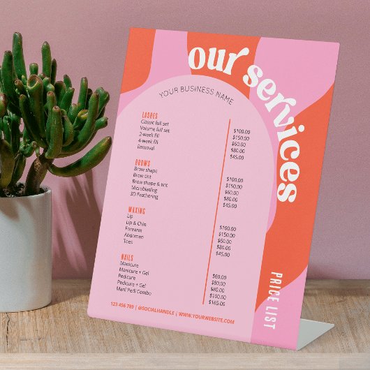 ビジネスサービス価格表Groovyレトロピンク赤 台座サイン