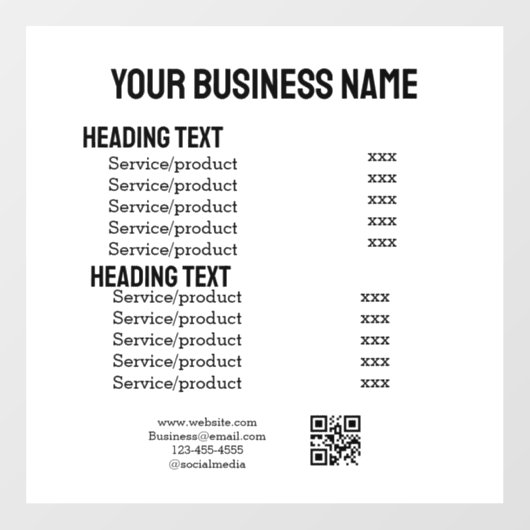 ビジネスサービス製品の価格表メニューカード ウィンドウサイン (シート)