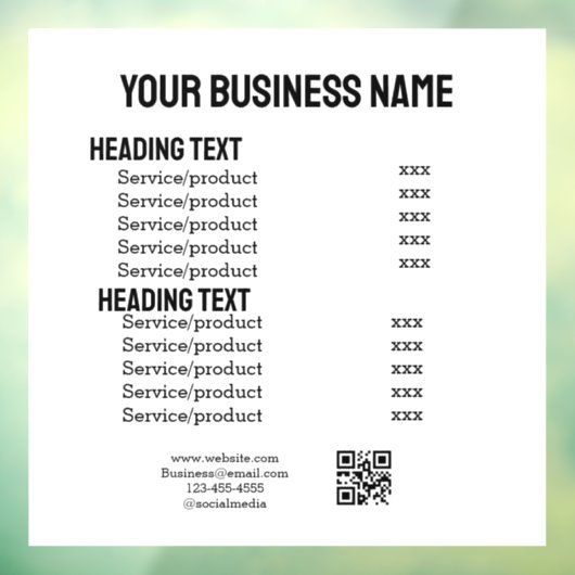 ビジネスサービス製品の価格表メニューカード ウィンドウサイン (シート3)