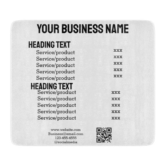 ビジネスサービス製品の価格表メニューカード カッティングボード (正面)