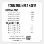 ビジネスサービス製品の価格表メニューカード スクエアシール (正面)