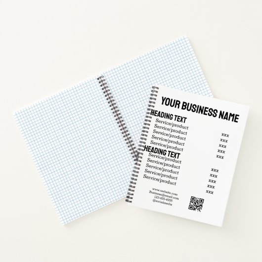 ビジネスサービス製品の価格表メニューカード ノートブック (内部)