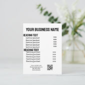 ビジネスサービス製品の価格表メニューカード ポストカード (スタンド正面)