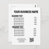 ビジネスサービス製品の価格表メニューカード ポストカード (正面/裏面)