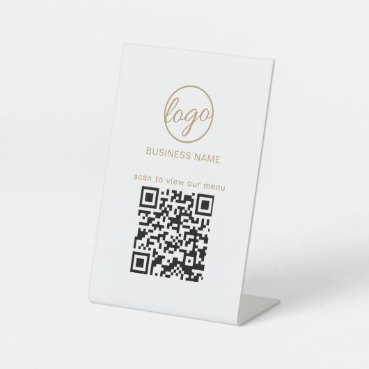 ビジネスシンプルロゴQRコードの修復メニュー金ゴールド 台座サイン (正面)