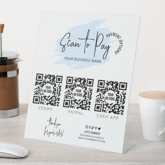 ビジネススキャンを支払う3 QRコードブルーウォーター色 台座サイン (インサイチュ)