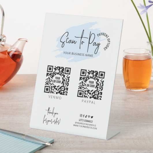 ビジネススキャン可能2 QRコードライトブルー支払 台座サイン (インサイチュ)