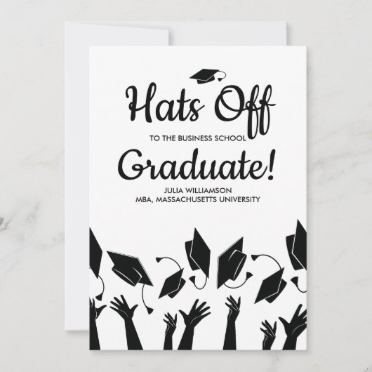 ビジネススクール卒業パーティーの帽子投げ写真 招待状 (正面)