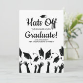 ビジネススクール卒業パーティー写真 帽子投げ 招待状 (スタンド正面)