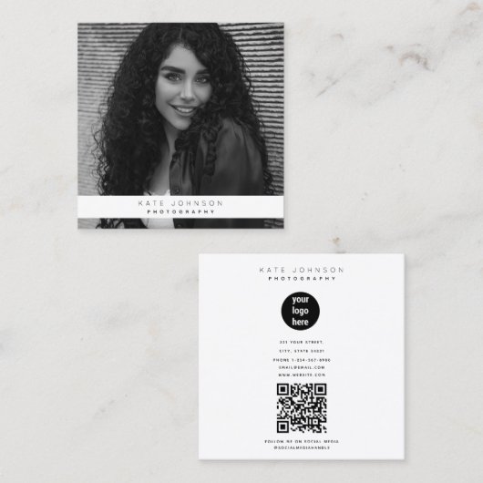 ビジネススタイリッシュロゴ写真家の写真 スクエア名刺 (正面/裏面)