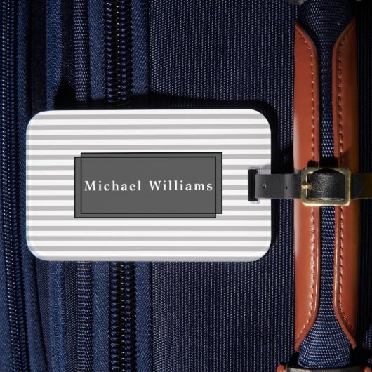 ビジネスストライプのカードスロット付きグレーラゲージタグ ラゲッジタグ (正面インサイチュ4)