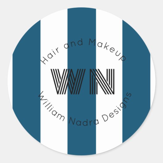 ビジネスストライプのロゴモノグラムブルー白ステッカー ラウンドシール (正面)