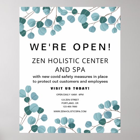 ビジネススパリオープニングティール（緑がかった色）ブラックボタニカル ポスター (正面)