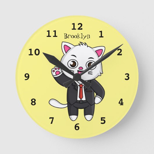 ビジネススーツのカワイイ子猫 ラウンド壁時計 (正面)