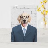 ビジネススーツのゴールデンレトリーバー カード (黄色い花)