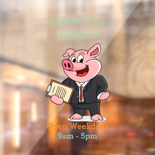 ビジネススーツのユーモラスな豚の漫画 ウィンドウサイン (シート2)